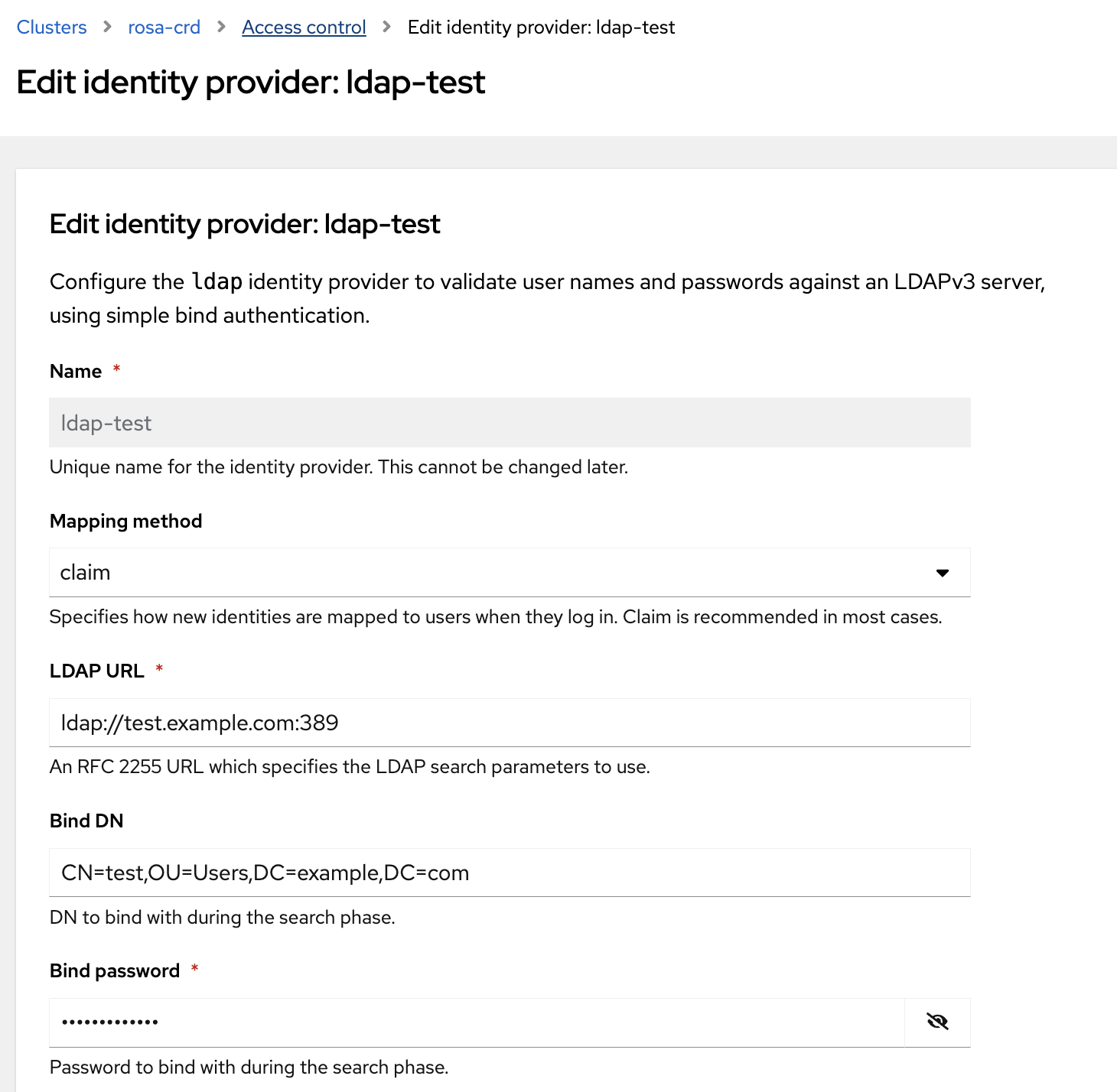 ROSA LDAP IDP OCM